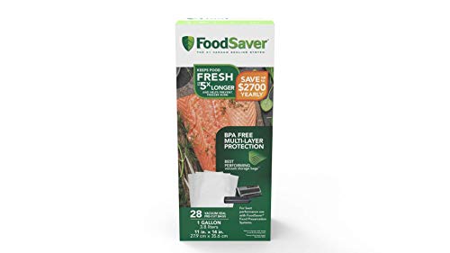 Book Cover FoodSaver 1-Gallon Precut Vacuum Seal Bags with BPA-Free Multilayer Construction for Food Preservation, 28 Count
