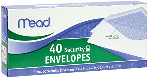 Book Cover Mead #10 Envelopes, Security Printed Lining for Privacy, Gummed Closure, All-Purpose 20-Ib Paper, 4-1/8