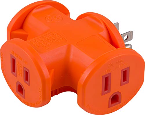 Book Cover GE 3-Outlet Extender, T-Shaped Adapter Spaced, Outdoor Rated, Grounded Wall Tap, 3-Prong, Multiple Plug, Power Splitter, Cruise Essentials, Use for Home Office School Dorm Garage, Orange, 50281