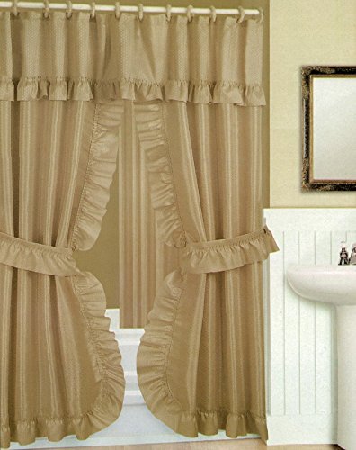 Book Cover Double Swag Shower Curtain With Liner Set, Taupe (Tan), 70x72