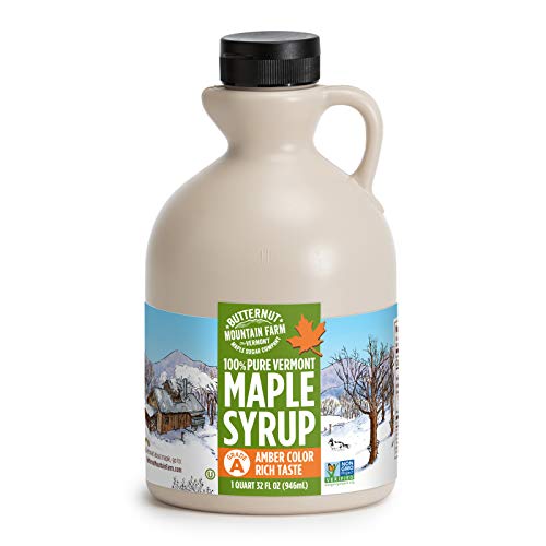Book Cover Butternut Mountain Farm Pure Vermont Maple Syrup, Grade A, Amber Color, Rich Taste, All Natural, Easy Pour Jug, 32 Fl Oz, 1 Qt