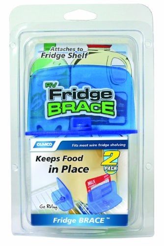 Book Cover Camco RV Fridge Brace -Holds Food and Drinks in Place During Travel, Prevents Messy Spills Perfect For RVs, Boats, Camping and More - (2 Pack) (44033)