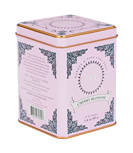 Book Cover Harney & Sons Caffeinated Blossom Green Tea Tin Sachets Pink 31629, Cherry, 20 Count (Pack of 1)
