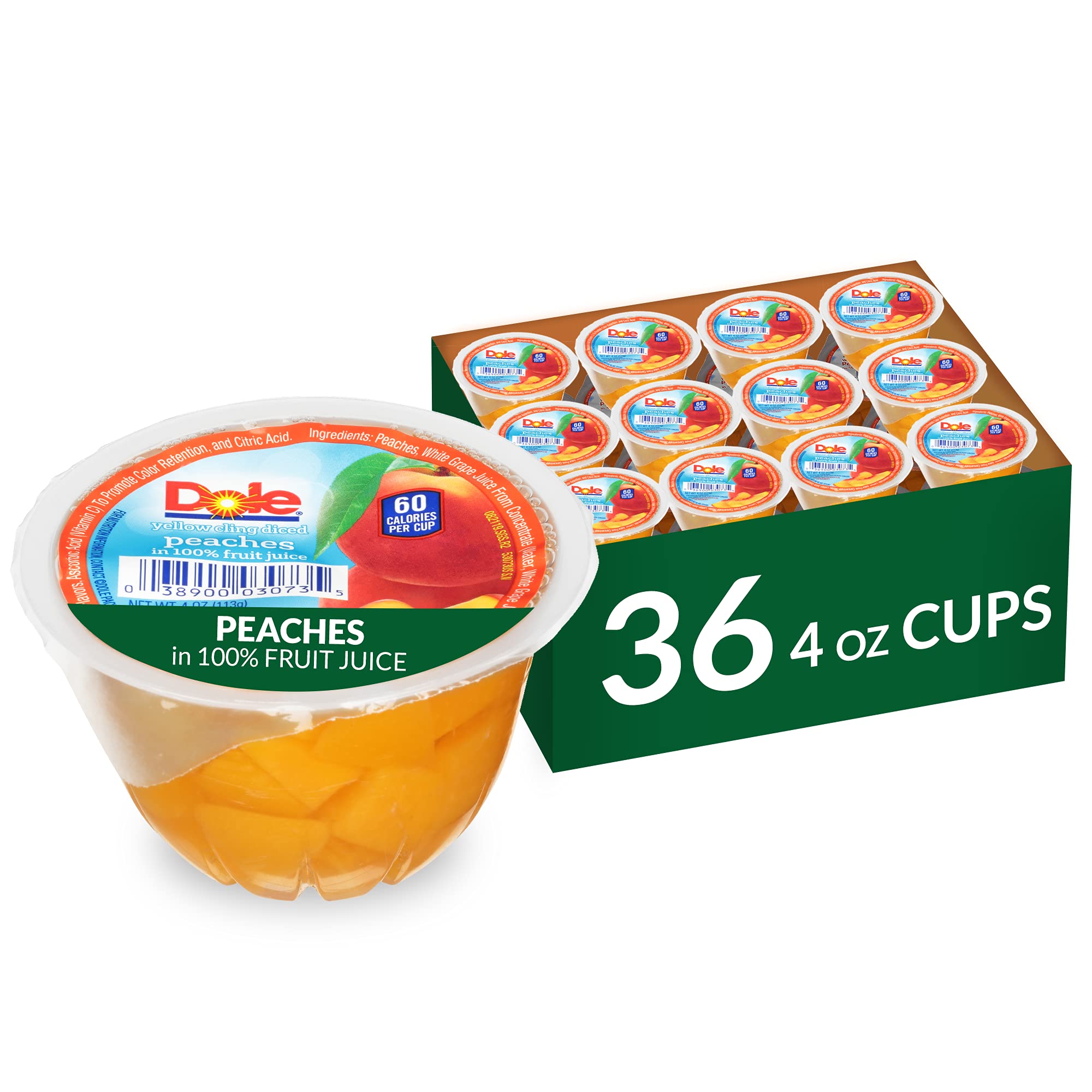 Book Cover Dole Fruit Bowls Diced Peaches in 100% Juice, Gluten Free Healthy Snack, 4 Oz, 36 Total Cups