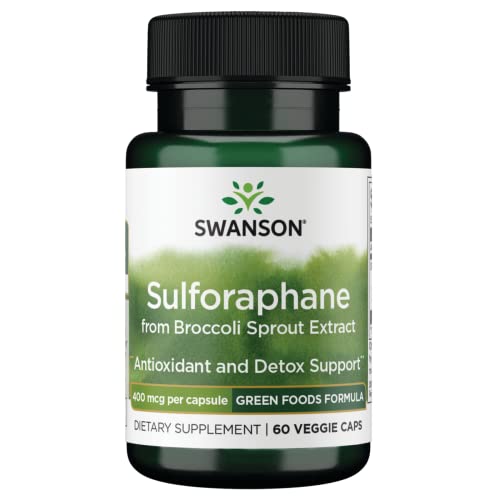 Book Cover Swanson Sulforaphane - Broccoli Sprout Extract Supporting Cellular, GI Tract, and Liver Health - Natural Supplement Standardized to 0.4% Sulforaphane - (60 Veggie Capsules, 400mcg Each)