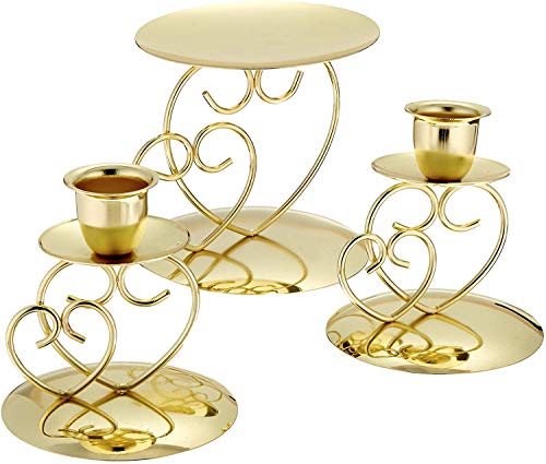 Book Cover Darice VL26 Victoria Lynn Unity Candle Holder 3-Piece Set – Includes 2 Taper Candle Holders, 1 Pillar Candle Holder – Elegant Open Combined Hearts Design – Perfect for Wedding Ceremony, Gold