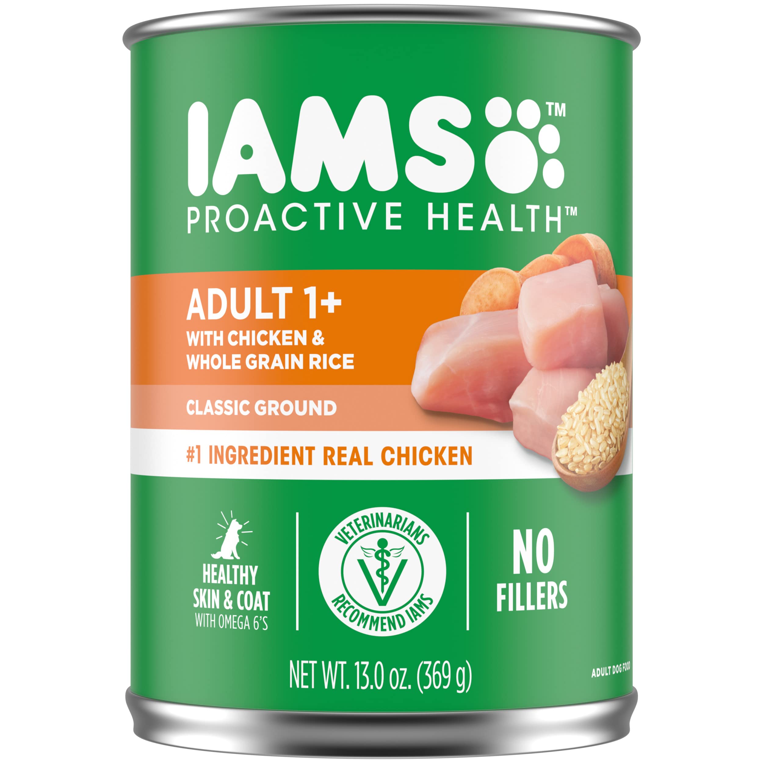 Book Cover Iams Proactive Health Dog Food, Classic Pate Ground Savory Dinner With Chicken & Rice, 13-Ounce Cans (Pack Of 12)
