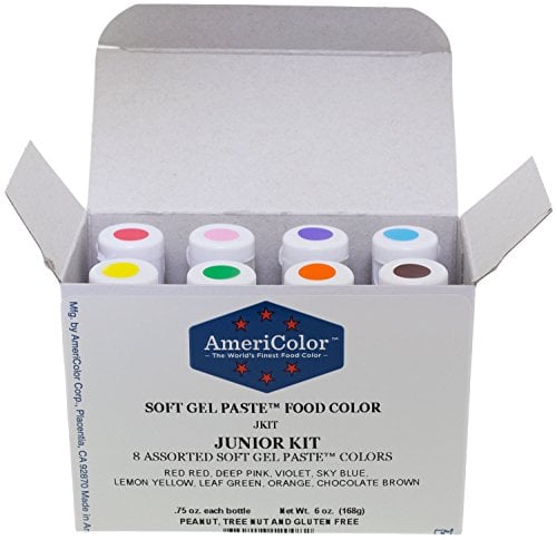 Book Cover Food Coloring AmeriColor Soft - Gel Paste Junior Kit, 8 Colors, .75 Ounce Bottles