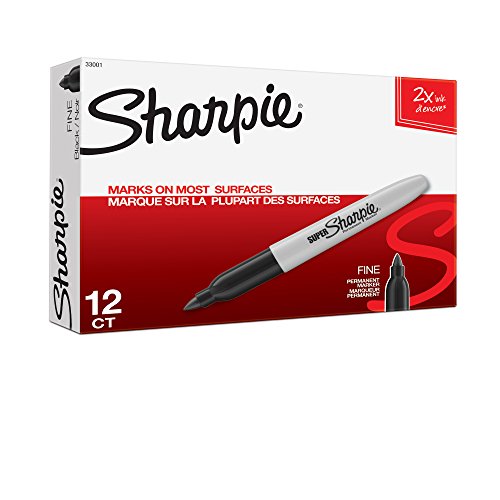 Book Cover Sharpie Super Permanent Markers, Fine Point, Black, 12 Count