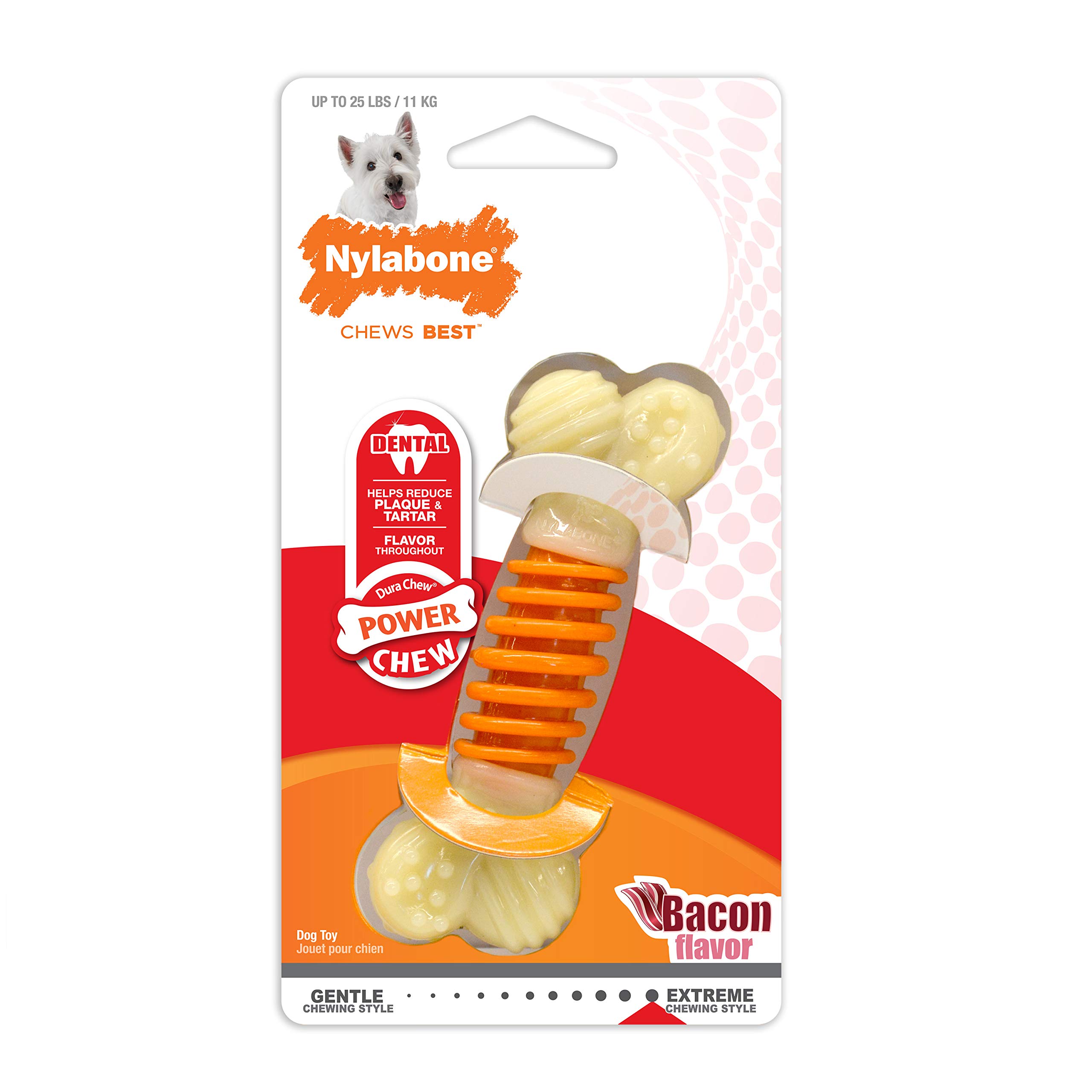 Book Cover Nylabone PRO Action Dental Power Chew Durable Dog Toy Bacon Small/Regular (1 Count) Bacon Standard Packaging