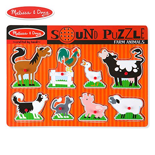Book Cover Melissa & Doug Farm Animals Sound Puzzle - Wooden Peg Puzzle With Sound Effects (8 pcs)