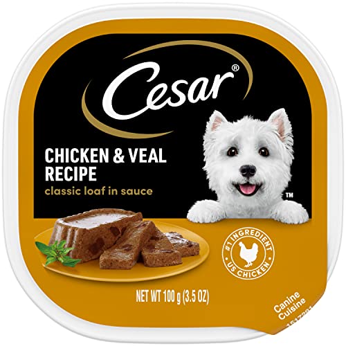 Book Cover CESAR Wet Dog Food Classic Loaf in Sauce Chicken & Veal Recipe, (24) 3.5 oz. Easy Peel Trays