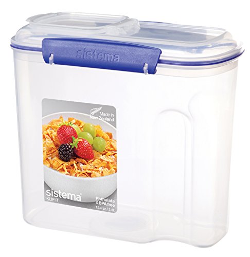 Book Cover Sistema KLIP IT Utility Collection Cereal Container, 94.0 oz./2.7 L, Clear/Blue