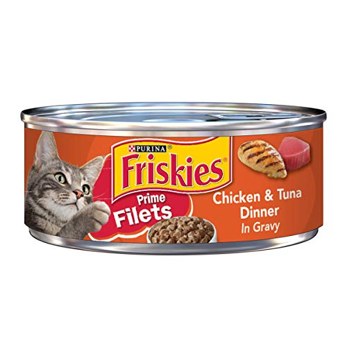 Book Cover Purina Friskies Gravy Wet Cat Food, Prime Filets Chicken & Tuna Dinner in Gravy - (24) 5.5 oz. Cans