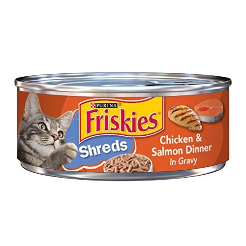 Book Cover Purina Friskies Gravy Wet Cat Food, Shreds Chicken & Salmon Dinner in Gravy - (24) 5.5 oz. Cans