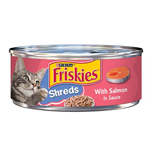 Book Cover Purina Friskies Wet Cat Food, Shreds With Salmon in Sauce - (24) 5.5 oz. Cans