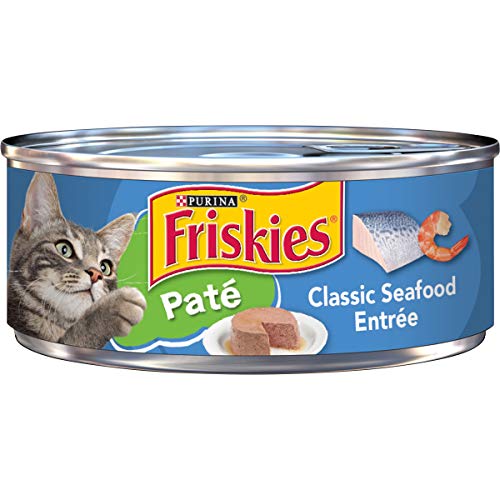 Book Cover Purina Friskies Pate Wet Cat Food, Classic Seafood Entree - (24) 5.5 oz. Cans