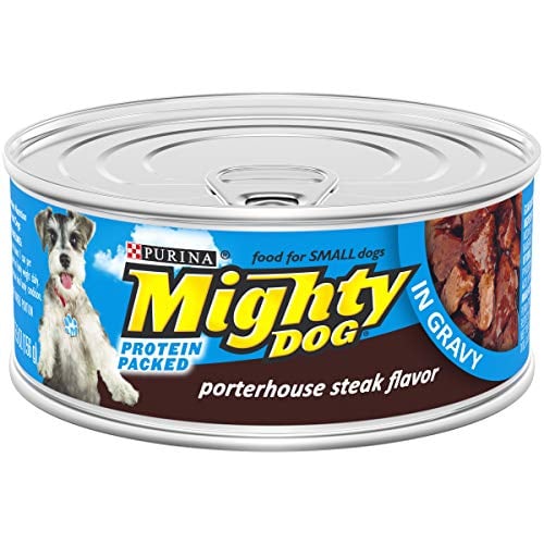 Book Cover Purina Mighty Dog Small Breed Gravy Wet Dog Food, Porterhouse Steak Flavor - (24) 5.5 oz. Pull-Top Cans