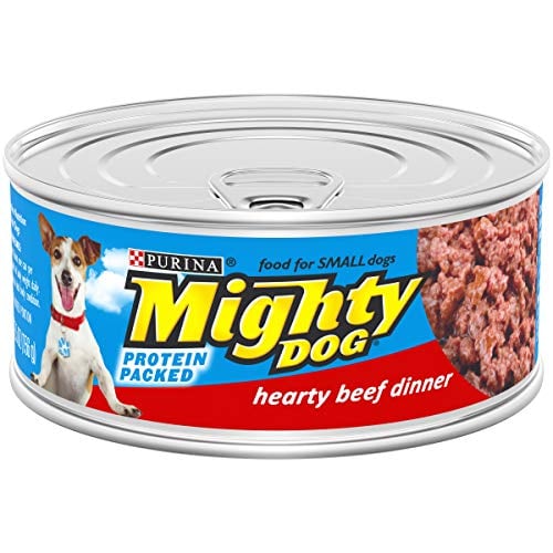Book Cover Purina Mighty Dog Small Breed Wet Dog Food, Hearty Beef Dinner - (24) 5.5 oz. Pull-Top Cans