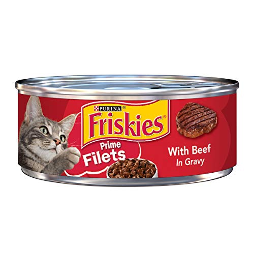 Book Cover Purina Friskies Gravy Wet Cat Food, Prime Filets With Beef in Gravy - (24) 5.5 oz. Cans