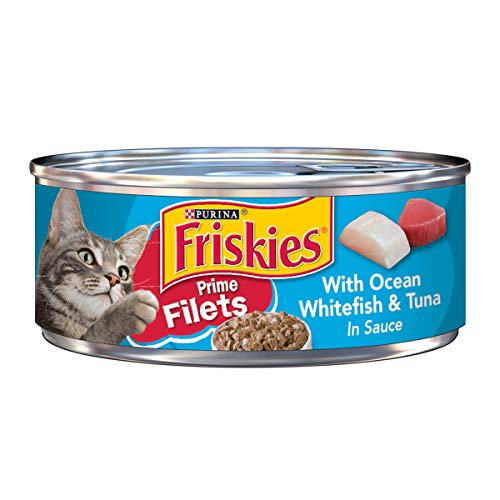 Book Cover Purina Friskies Wet Cat Food, Prime Filets With Ocean Whitefish & Tuna in Sauce - (24) 5.5 oz. Cans