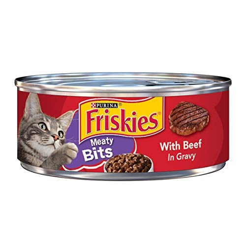 Book Cover Purina Friskies Gravy Wet Cat Food, Meaty Bits With Beef in Gravy - (24) 5.5 oz. Cans