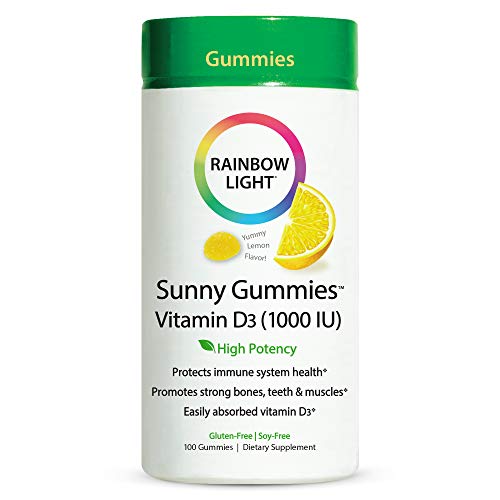 Book Cover Rainbow Light Vitamin D Gummies, Sunny Gummies, Vitamin D3 1,000 IU, Gluten Free, Protects Immune System Health, Lemon, 100 Gummies