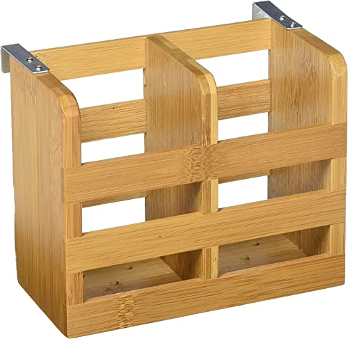 Book Cover Lipper International 8823 Bamboo Wood 2-Compartment Flatware Holder with Metal Clips, 6-1/4
