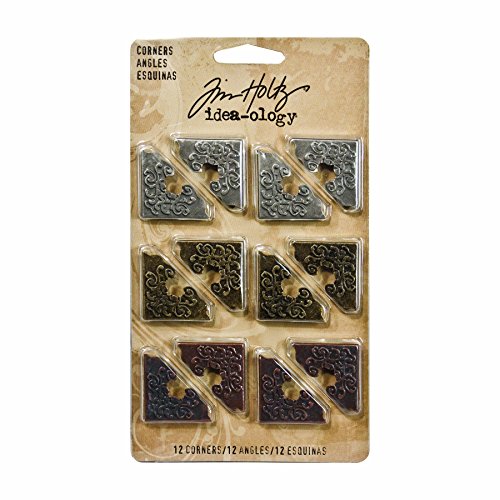 Book Cover Tim Holtz Idea-Ology Ornate Corners 1-inch 1, Pack of 2 Antique Nickel, Brass and Copper