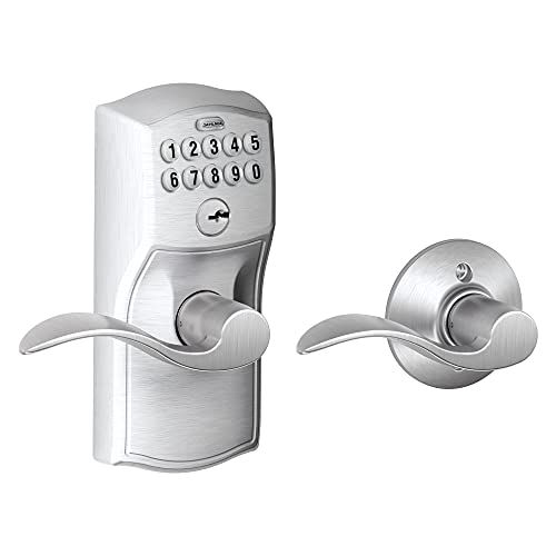 Book Cover Schlage FE575 CAM 626 ACC Camelot Keypad Lock with Accent Lever, Auto-Lock, Electronic Keyless Entry, Satin Chrome