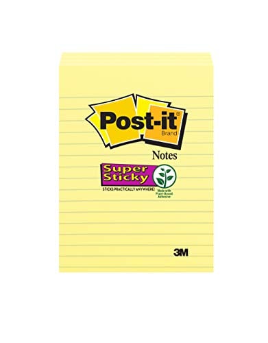 Book Cover Post-it Super Sticky Notes, 2x Sticking Power, 4 in x 6 in, Canary Yellow, Lined, 4 Pads/Pack, 45 Sheets/Pad (4621-SSCY)