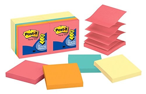 Book Cover Post-it Pop-up Notes, 3 in x 3 in, 14 Pads, America's #1 Favorite Sticky Notes, Assorted Colors, Clean Removal, Recyclable (R330-14YWM)