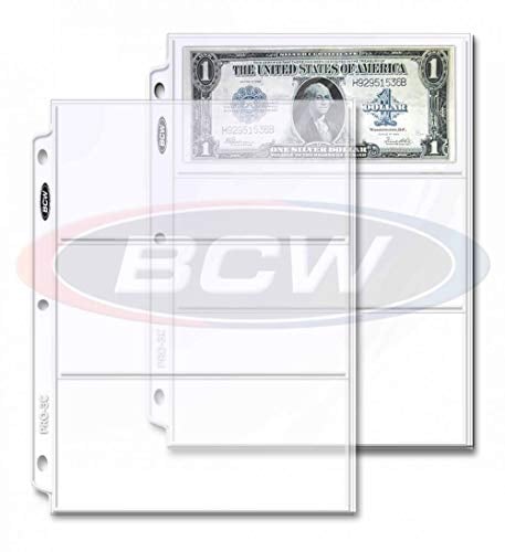 Book Cover 20 (Twenty Pages) - BCW Pro 3-Pocket Currency Storage Page - Dollar Bill & Currency Collecting Supplies