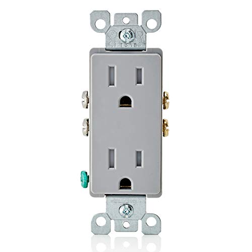 Book Cover Leviton T5325-GY 15 Amp 125 Volt, Tamper Resistant, Decora Duplex Receptacle, Straight Blade, Grounding, Gray