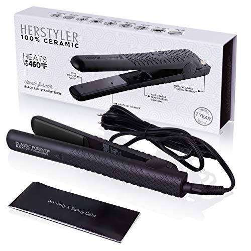 Book Cover Herstyler Forever Straightening Flat Iron | Travel Friendly Dual Voltage Flat Iron 1.25 inch | Ceramic Hair Straightener For Silken Hair | Negative Ion Technology To Fight Frizz | Beautiful In Black