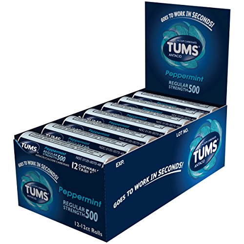 Book Cover Tums Regular Strength, Peppermint, 12-Count Rolls (Pack of 12)