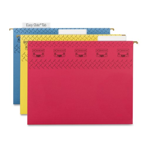 Book Cover Smead TUFF Hanging File Folder with Easy Slide Tab, 1/3-Cut Sliding Tab, Letter Size, Assorted Colors, 15 per Box (64040)