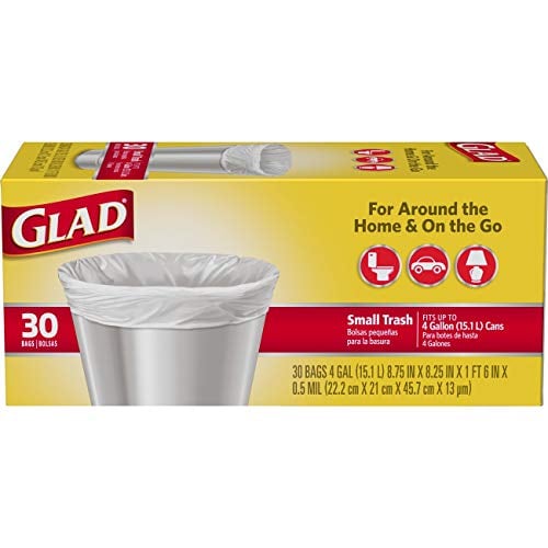 Book Cover Glad Small Trash Bags - 4 Gallon - 30 Count (Pack of 6)
