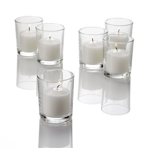 Book Cover Richland Set of 12 White Votive Candles and 12 Glass Votive Holders