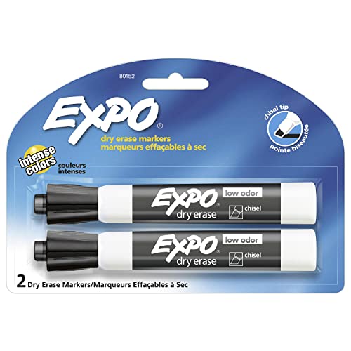 Book Cover EXPO Low Odor Dry Erase Markers, Chisel Tip, Black, 2 Pack