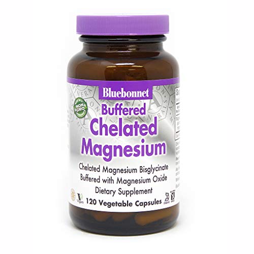 Book Cover Bluebonnet Nutrition Albion Buffered Chelated Magnesium 200 mg Vegetable Capsules, Stress Relief, Vegan, Non GMO, Gluten Free, Soy Free, Milk Free, Kosher, 120 Vegetable Capsules, 2 Month Supply