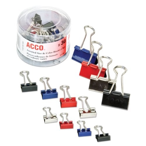Book Cover ACCO Binder Clips, Assorted Colors, 30 per tub (A7071130)