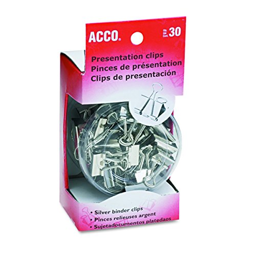 Book Cover ACCO Binder Clips, Assorted Sizes, 30 Clips / Tub, Silver (A7071138)