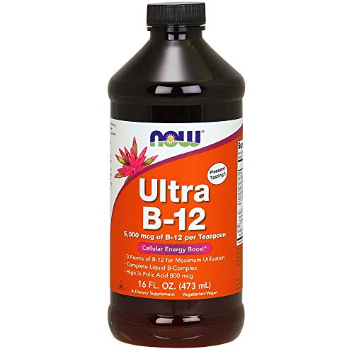 Book Cover NOW Supplements, Ultra B-12 Liquid, 800 mcg Folic Acid, 16-Ounces