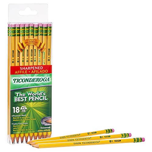 Book Cover TICONDEROGA Pencils, Wood-Cased, Pre-Sharpened, Graphite #2 HB Soft, Yellow, 18-Pack (13818)