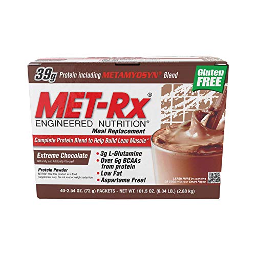 Book Cover MET-Rx Meal Replacement Powder Boxed, Extreme Chocolate, 2.54 Oz, Pack of 40