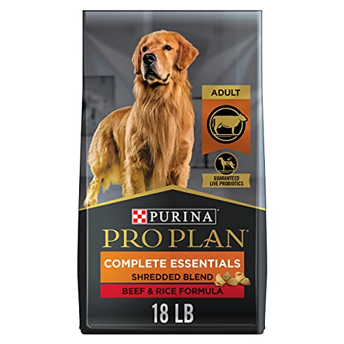 Book Cover Purina Pro Plan High Protein Dog Food With Probiotics for Dogs, Shredded Blend Beef & Rice Formula - 18 lb. Bag