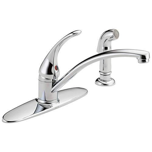 Book Cover Delta Faucet Foundations Kitchen Faucet with Side Sprayer, Chrome Kitchen Sink Faucet, Single Handle Kitchen Faucet, Chrome B4410LF