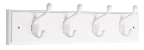 Book Cover Liberty Hardware 129847 18-Inch Coat and Hat Rail/Rack with 4 Heavy Duty Hooks, White and White