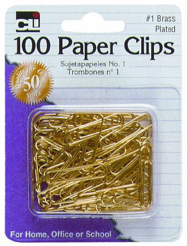 Book Cover Charles Leonard Paper Clips, #1 Gem, Brass Plated, Gold, 100-Pack (80733)